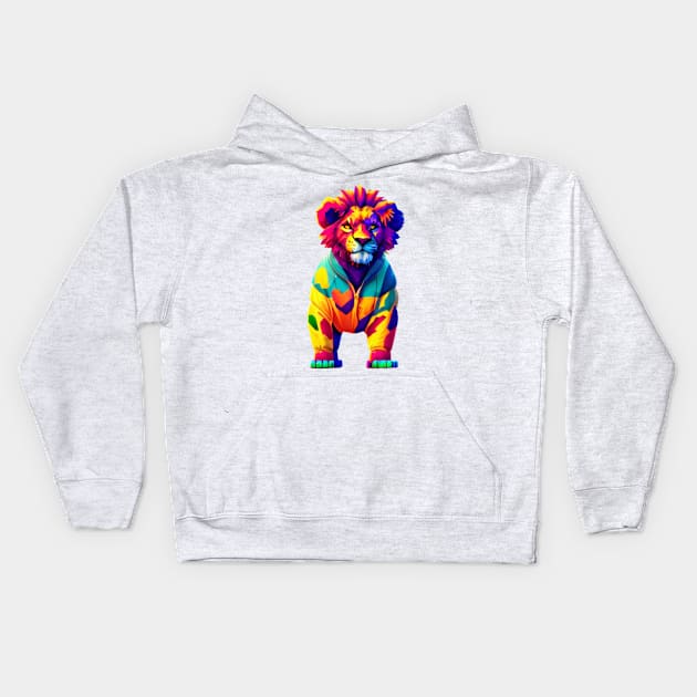 colorful lion Kids Hoodie by A&A